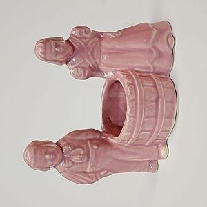Vintage Jack and Jill Dutch Boy and Girl at Wishing Well Pink Ceramic Planter